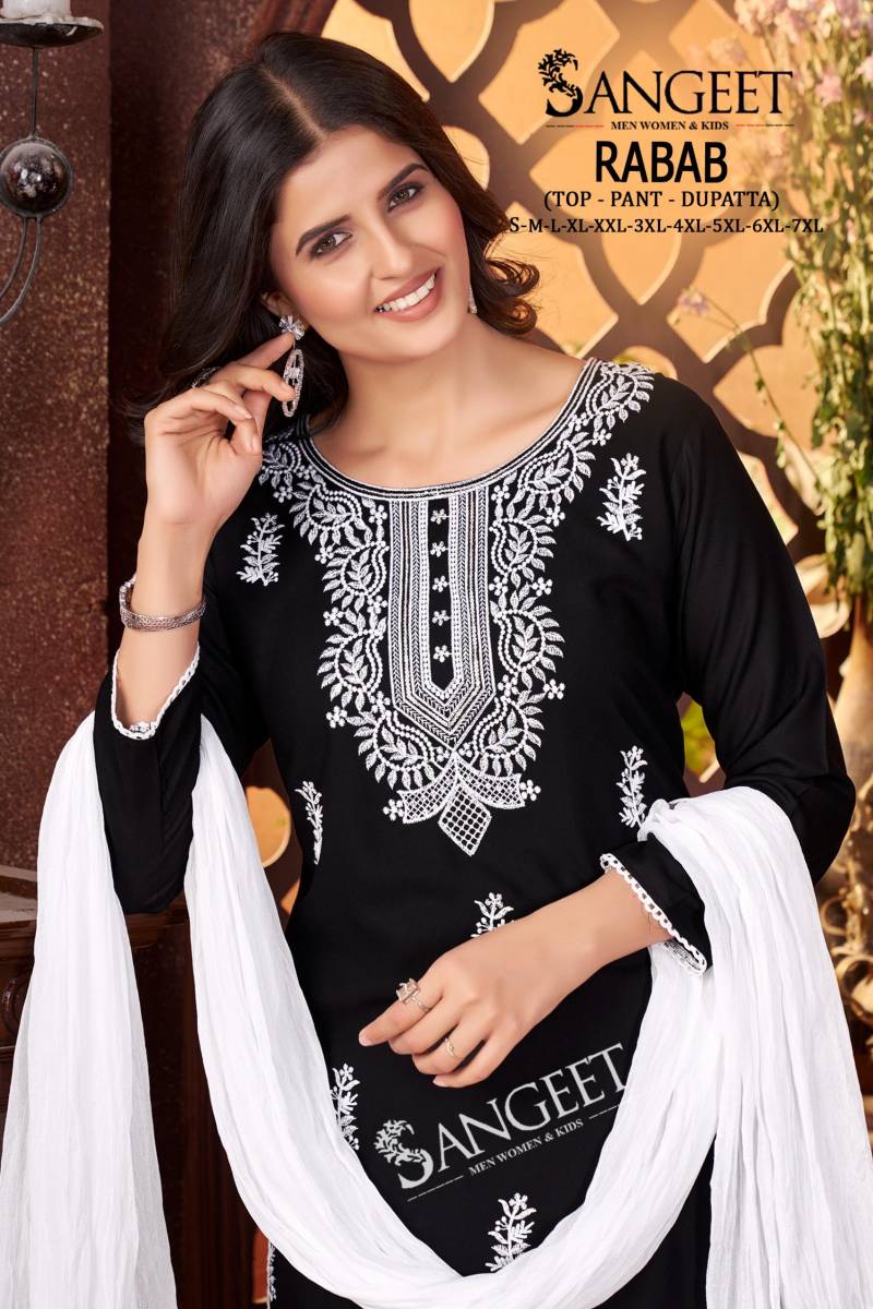 Sangeet Rabab Vol 1 Viscose Rayon Slub Kurti Pant And Dupatta Collection