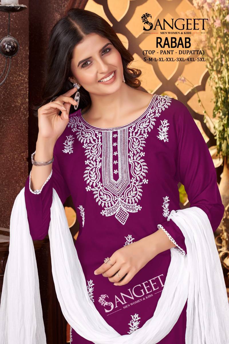 Sangeet Rabab Vol 1 Viscose Rayon Slub Kurti Pant And Dupatta Collection