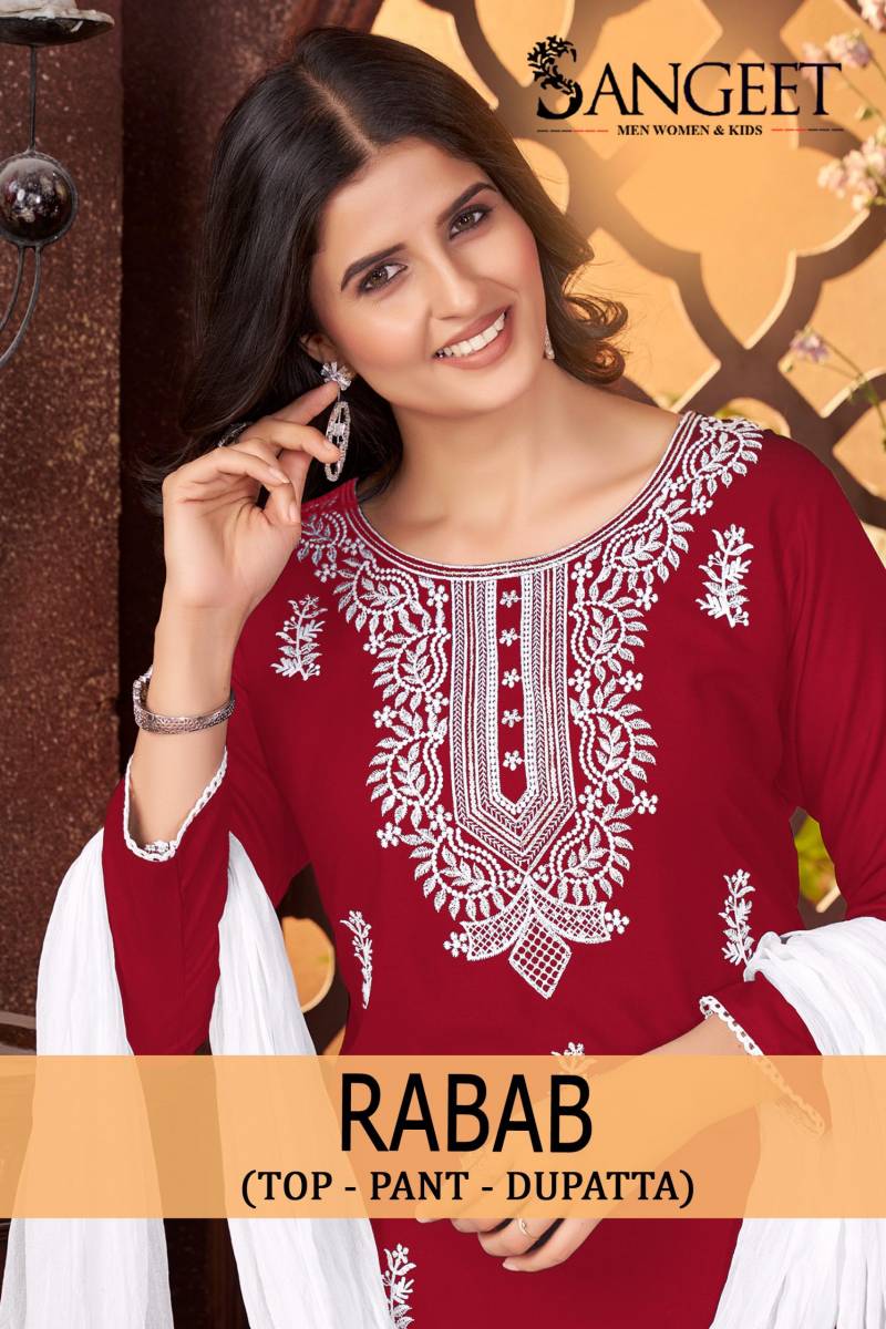Sangeet Rabab Vol 1 Viscose Rayon Slub Kurti Pant And Dupatta Collection