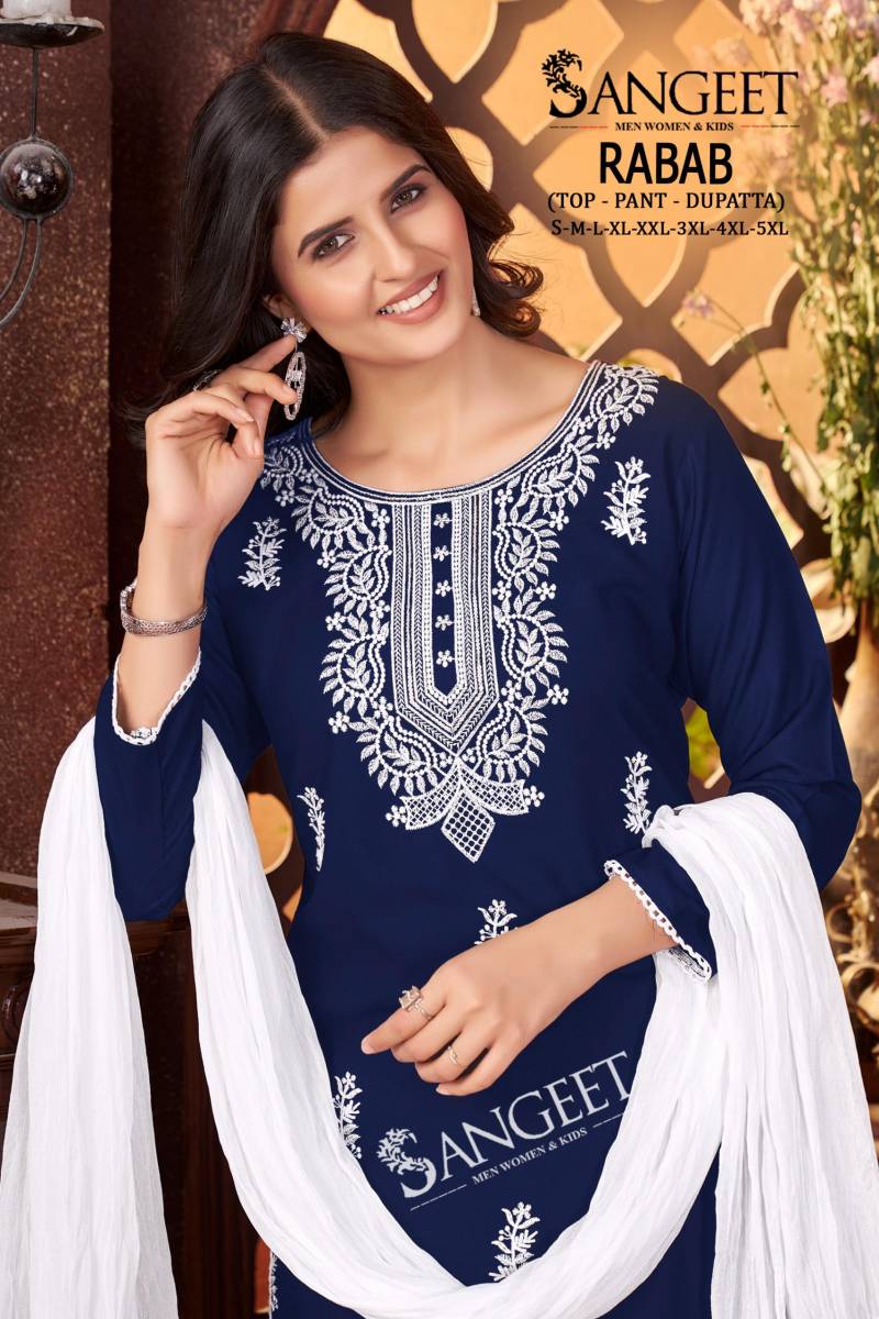 Sangeet Rabab Vol 1 Viscose Rayon Slub Kurti Pant And Dupatta Collection
