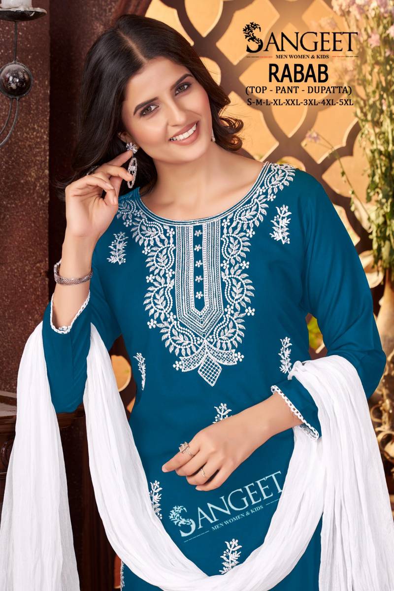 Sangeet Rabab Vol 1 Viscose Rayon Slub Kurti Pant And Dupatta Collection