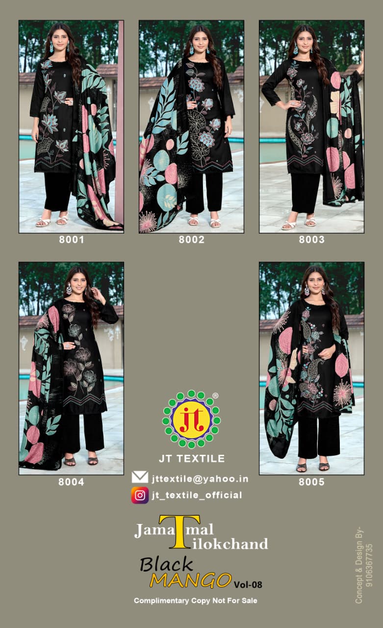 Jt Black Mango Vol 8 Rayon Coding Work Dress Material Collection