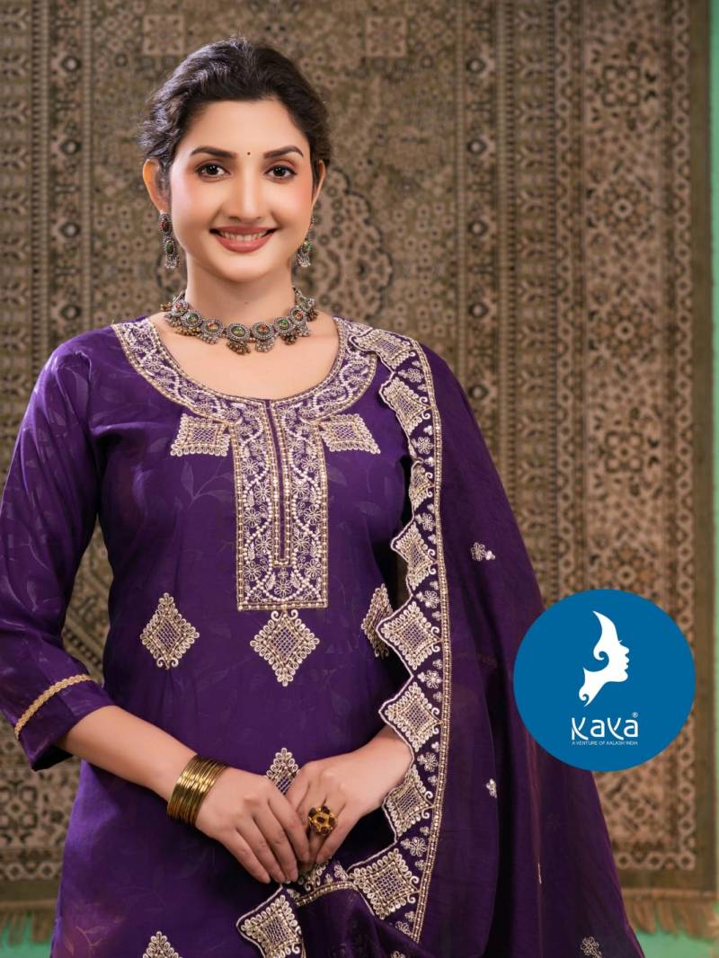 Kaya Pamela Roman Embose Party Wear Kurti Pant And Dupatta