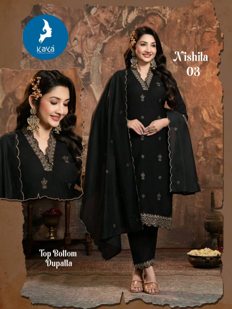 Kaya Nishita Vertican Festival Wear Kurti Pant And Dupatta Collection