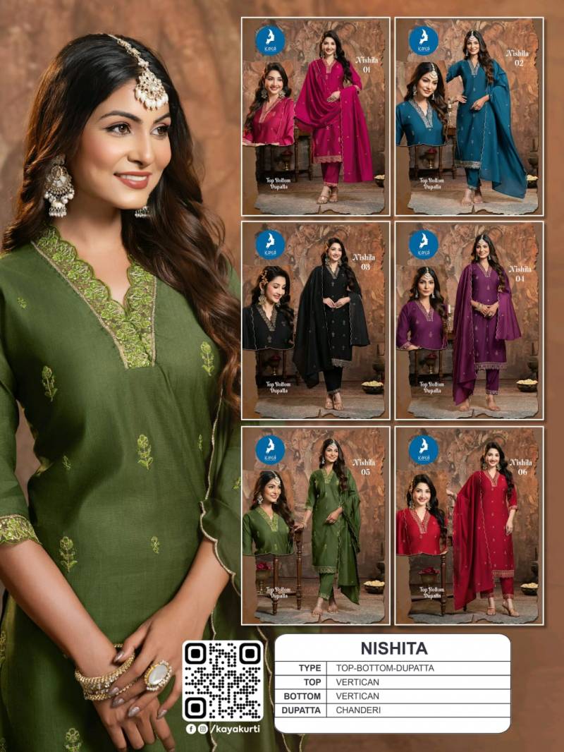 Kaya Nishita Vertican Festival Wear Kurti Pant And Dupatta Collection