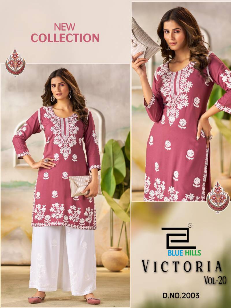 Blue Hills Victoria Vol 20 Rayon Thread work Kurti And Pant Collection