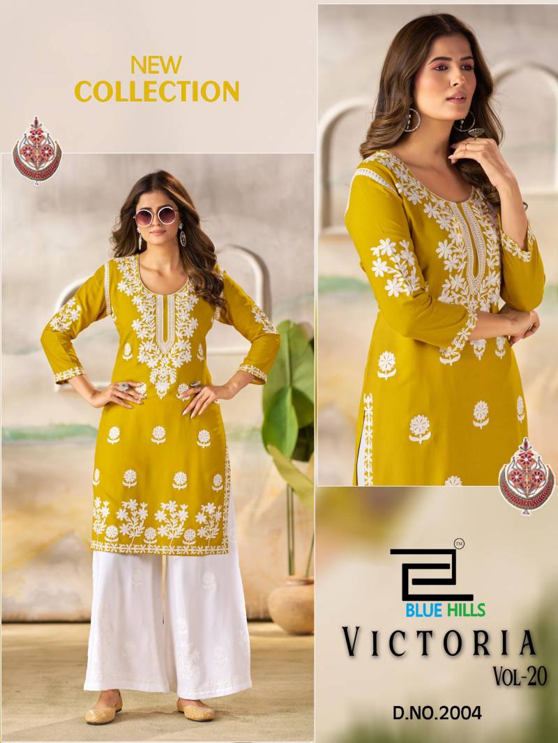 Blue Hills Victoria Vol 20 Rayon Thread work Kurti And Pant Collection