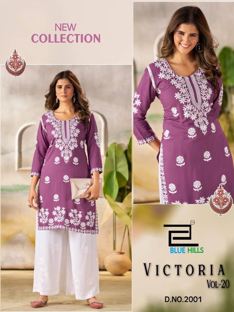 Blue Hills Victoria Vol 20 Rayon Thread work Kurti And Pant Collection