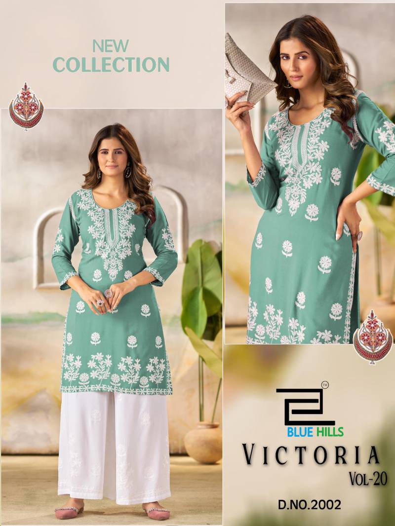 Blue Hills Victoria Vol 20 Rayon Thread work Kurti And Pant Collection