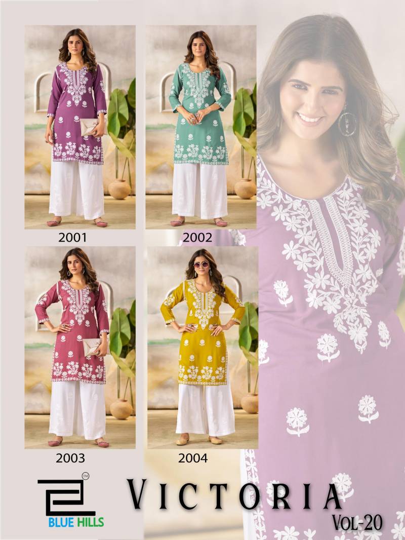Blue Hills Victoria Vol 20 Rayon Thread work Kurti And Pant Collection