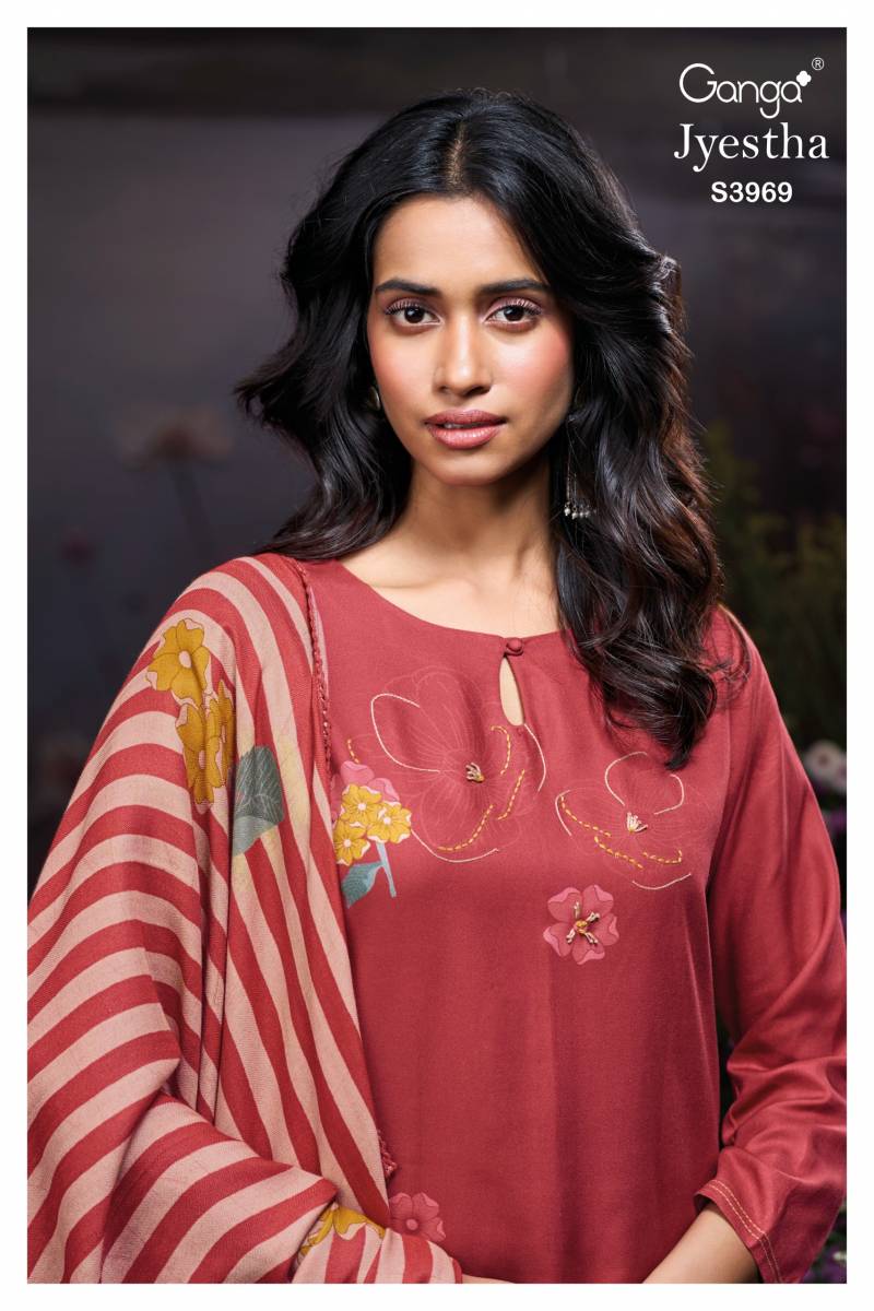 Ganga Jyestha 3969 Pashmina Printed Handwork Salwar Kameez