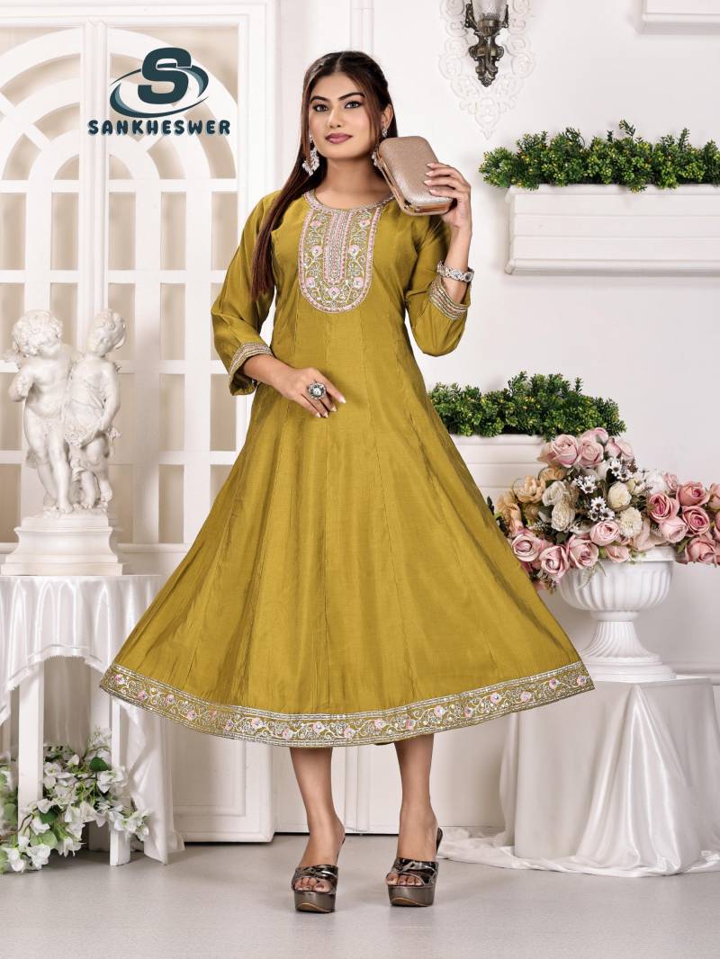 Sankheshwer Anarkali Vol 1 Roman Silk Neck Work Anarkali Tops