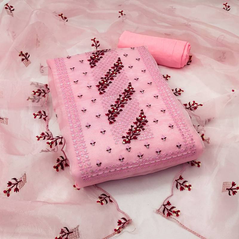 Cp 402 Organza Embroidered Designer Color Set Matching Dress Material