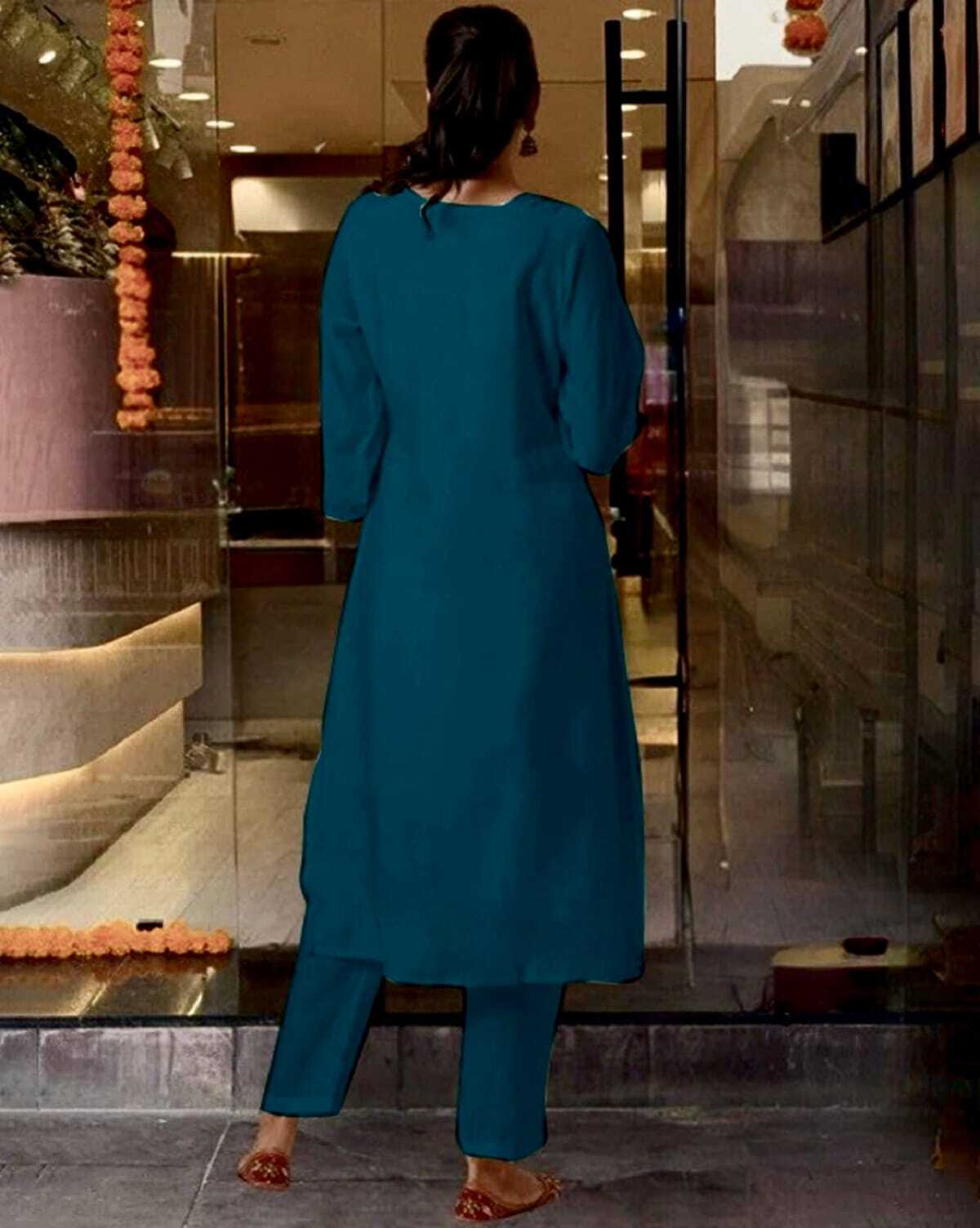 Navya Kurti 139 Party Wear Embroidery Worked Pure Cotton Kurti with Pant and Dupatta Set 