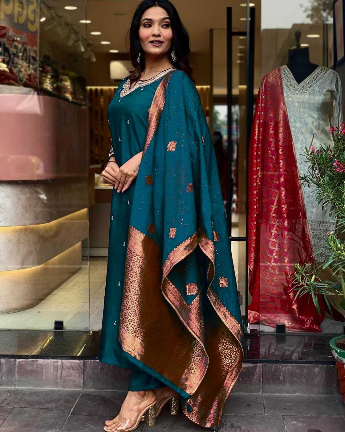 Navya Kurti 139 Party Wear Embroidery Worked Pure Cotton Kurti with Pant and Dupatta Set 