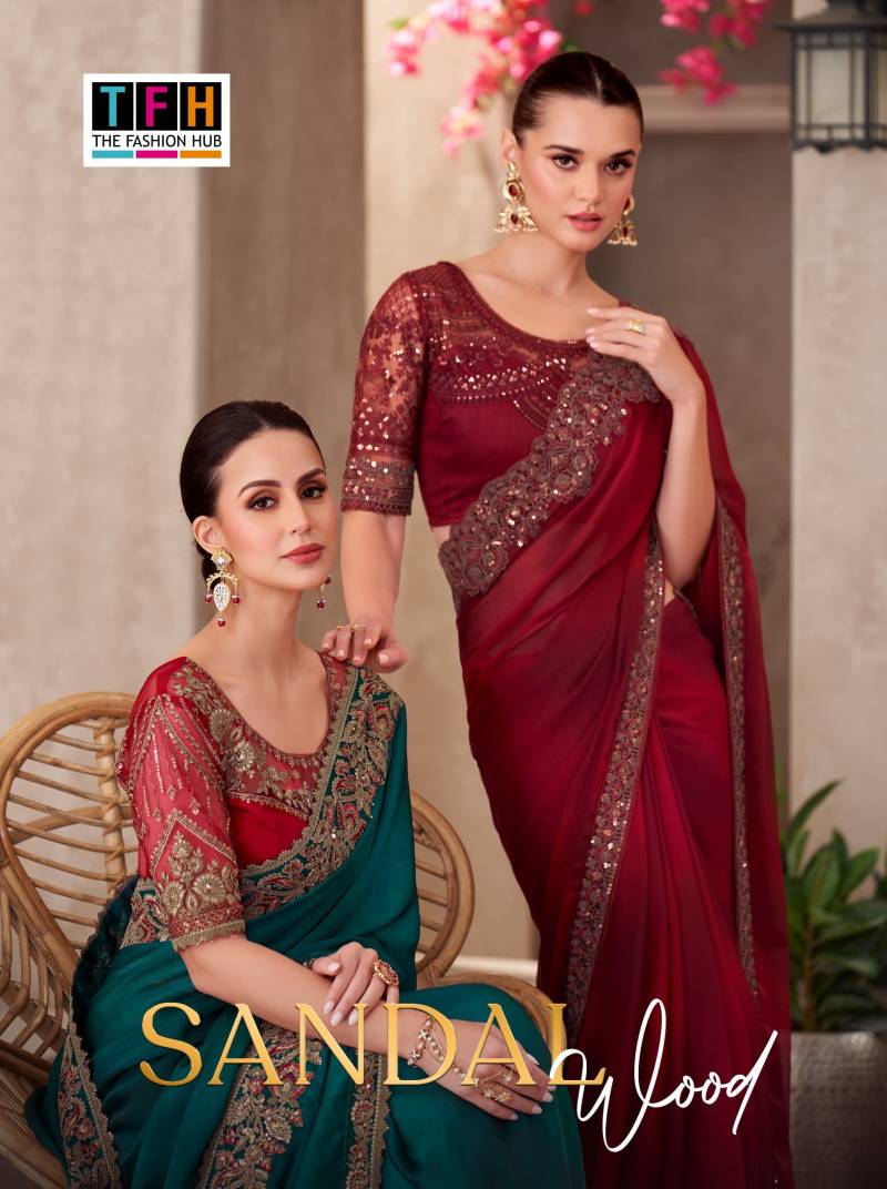 Tfh Sandal Wood 15 Designer Party Wear Fancy Saree Collection