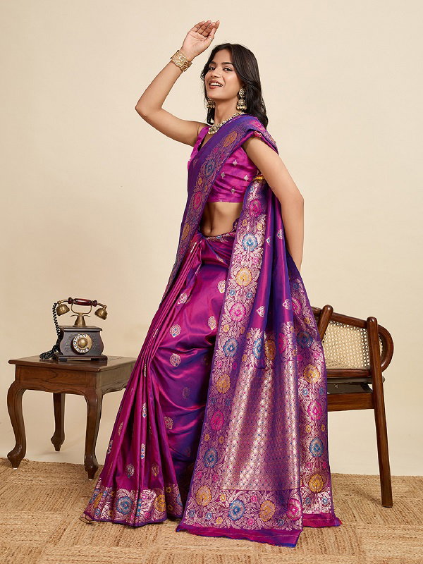 Maahi 201 Party Wear Chandi Pure Zari Worked Banarasi Silk Saree with Un Stitched Blouse