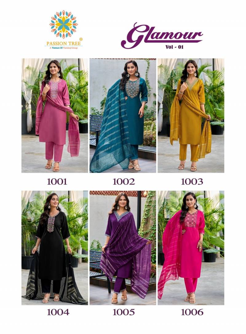 Glamour Vol 1 By Passion Tree Roman Silk Straight Kurti Pant And Dupatta