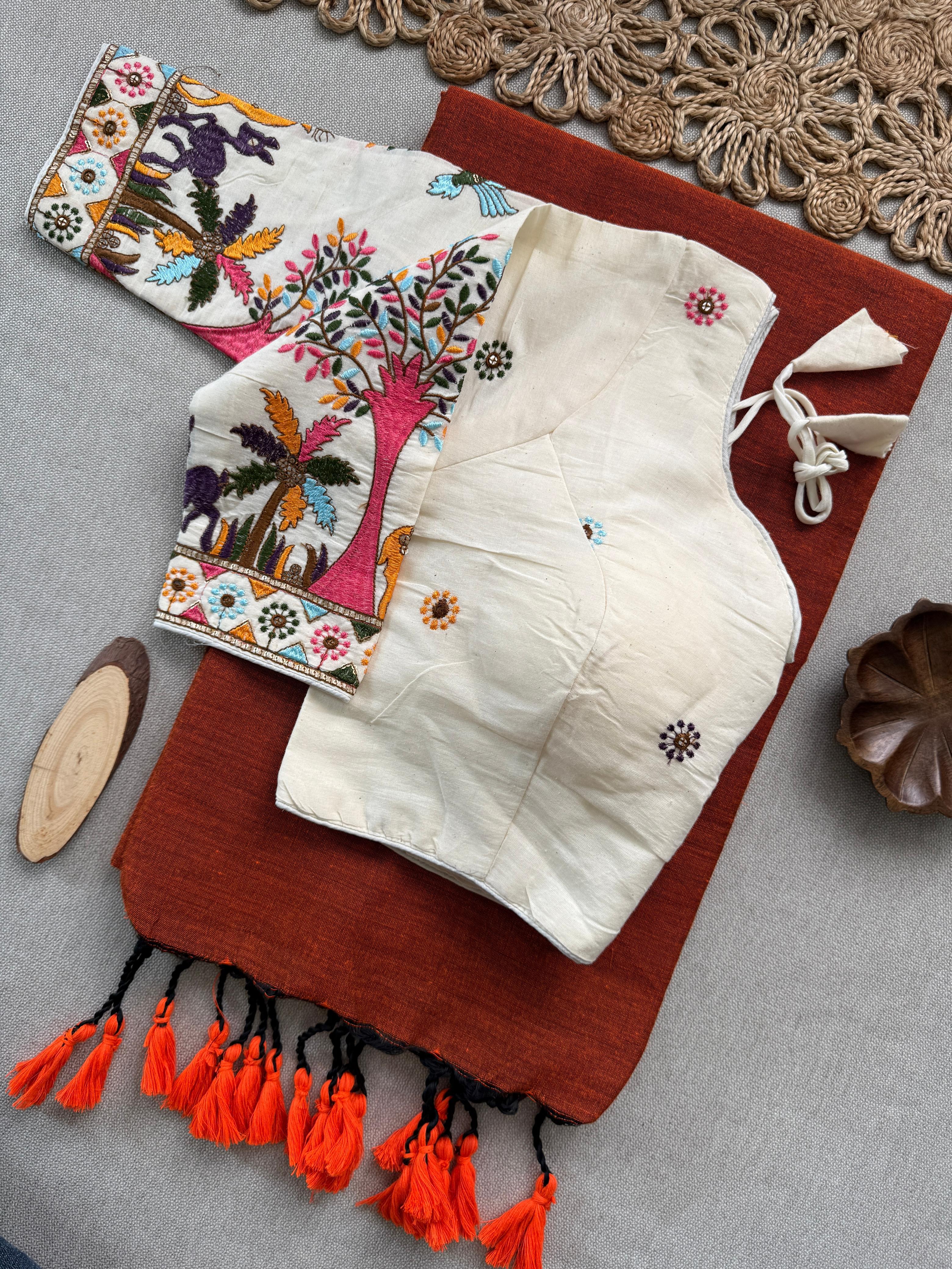 Lekha CF 171 Khadi Cotton Plain Saree With Embroidery Readymade Blouse