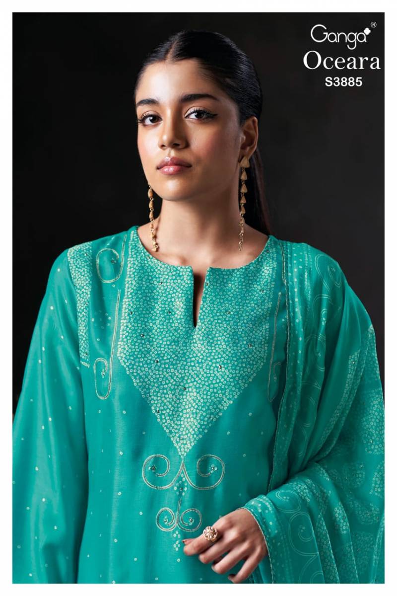 Ganga Oceara 3885 Bemberg Russian Embroidery Work Salwar Kameez