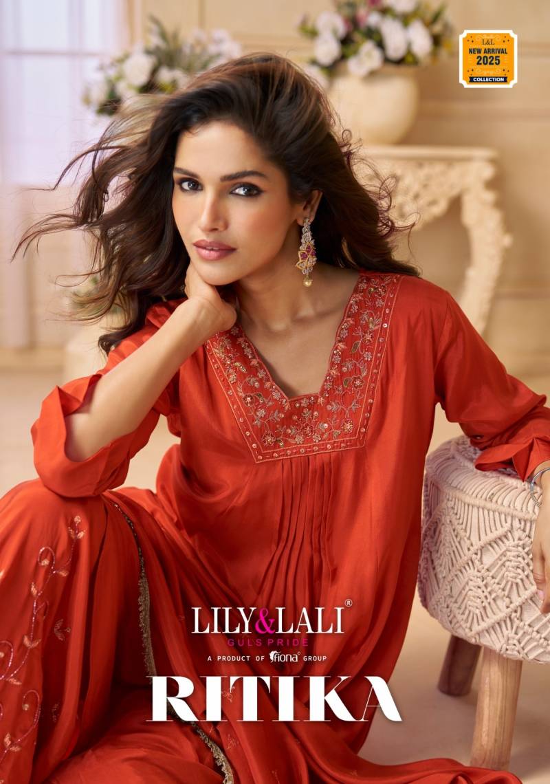 Lily And Lali Ritika Crepe Handwork Designer Festival Wear Kurti Pant And Dupatta