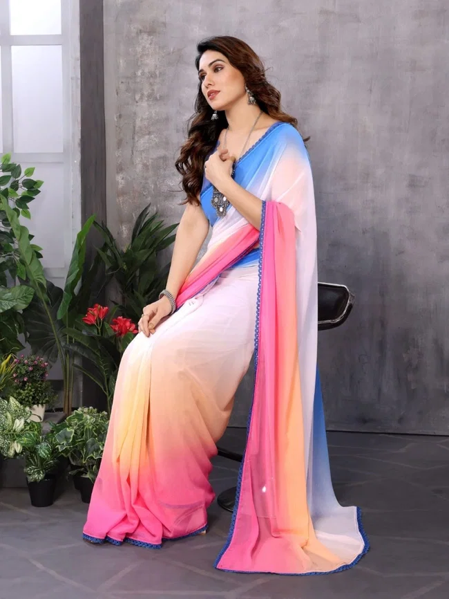 Csn Georgette Silk 3 Printed Redy to Wear Saree