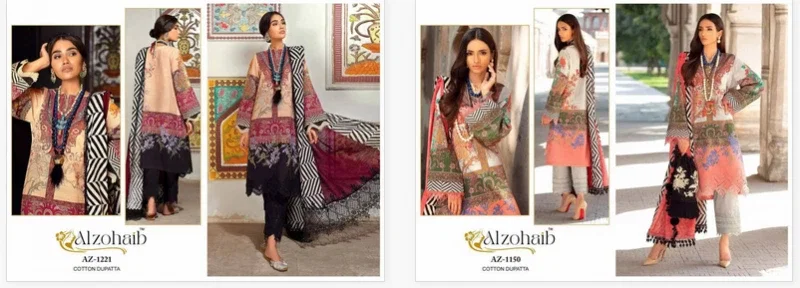Alzohaib Az 1150 And 1221 Chiffon Dupatta Cotton Pakistani Salwar Suits