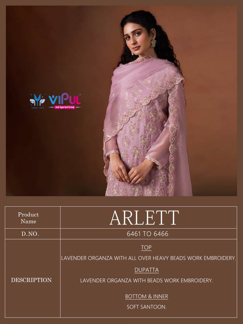 Vipul Arlett Lavender Organza Embroidery Work Salwar Kameez Suits