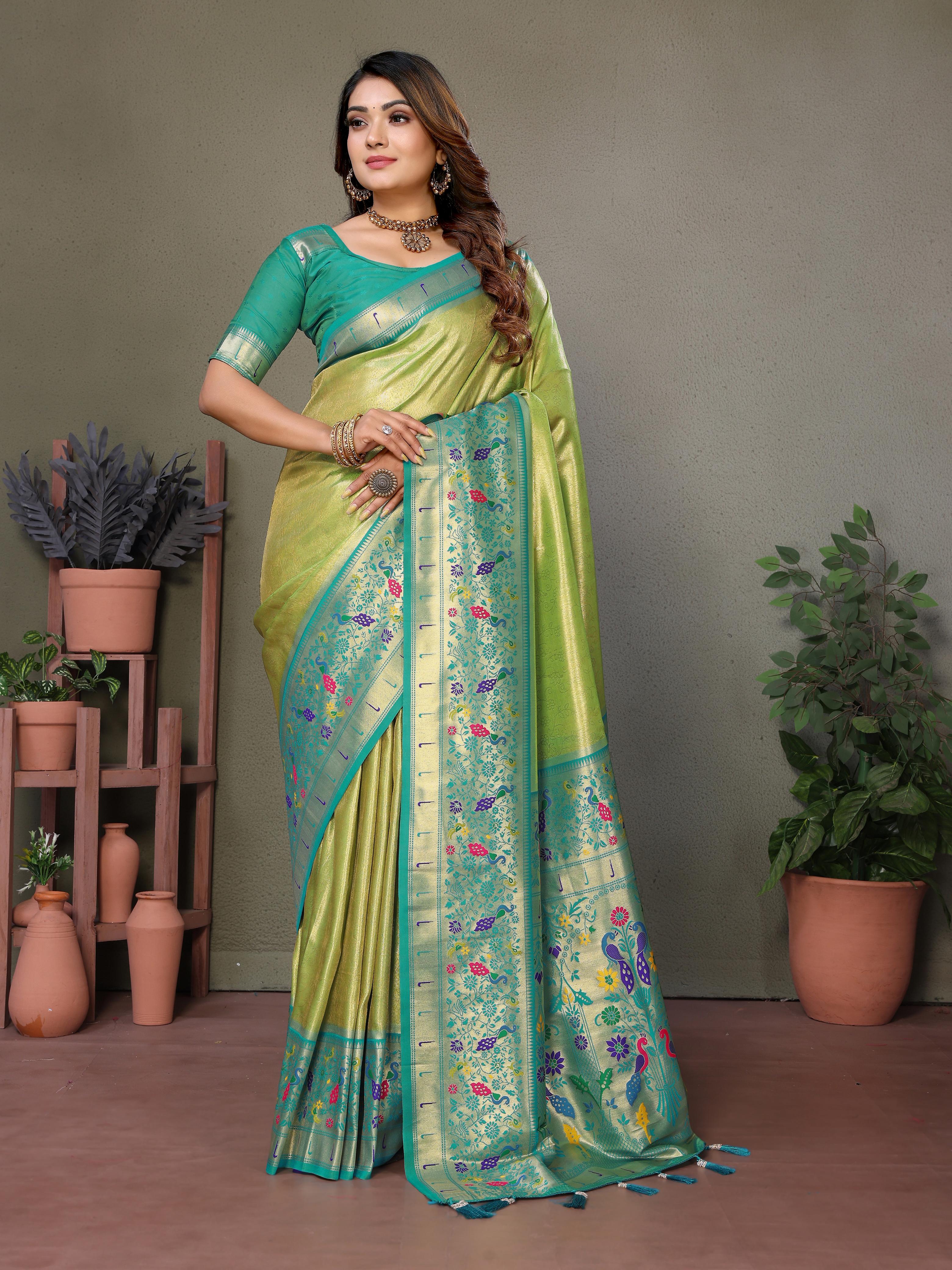 Lekha VC Mrudangi Banarasi Tissue Silk Paithani Woven Border Saree