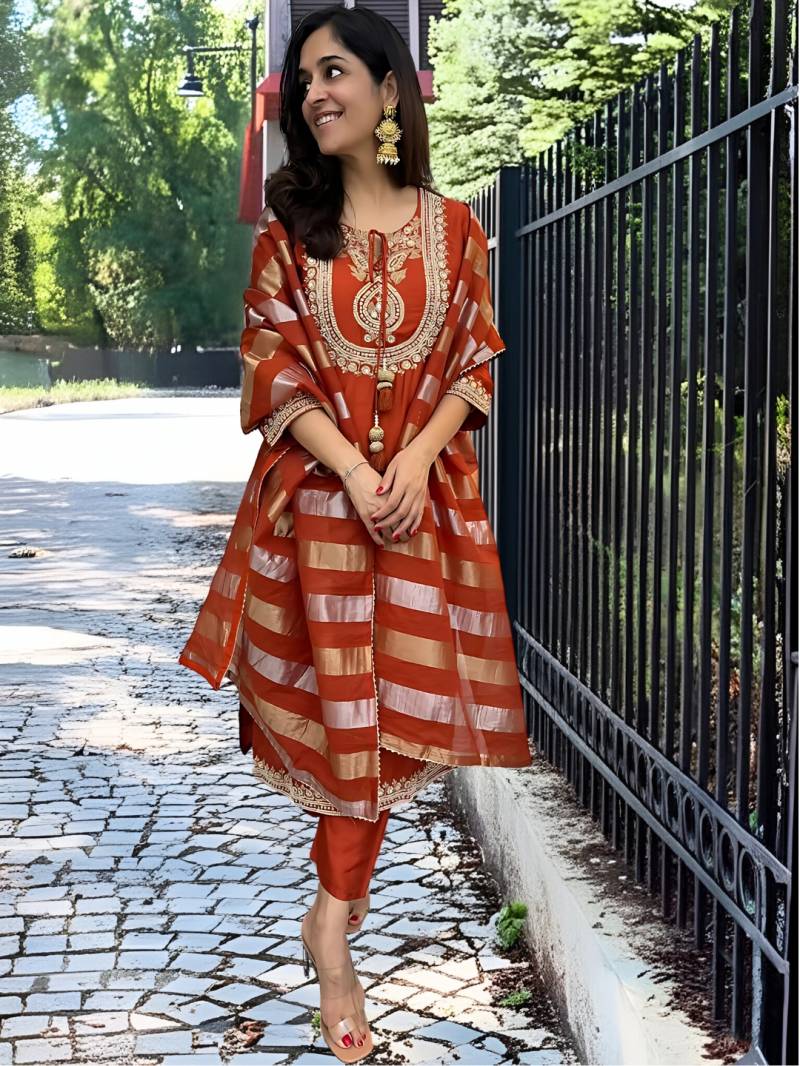 Mojili 01 Chanderi Sequence Embroidered Straight Kurti Set