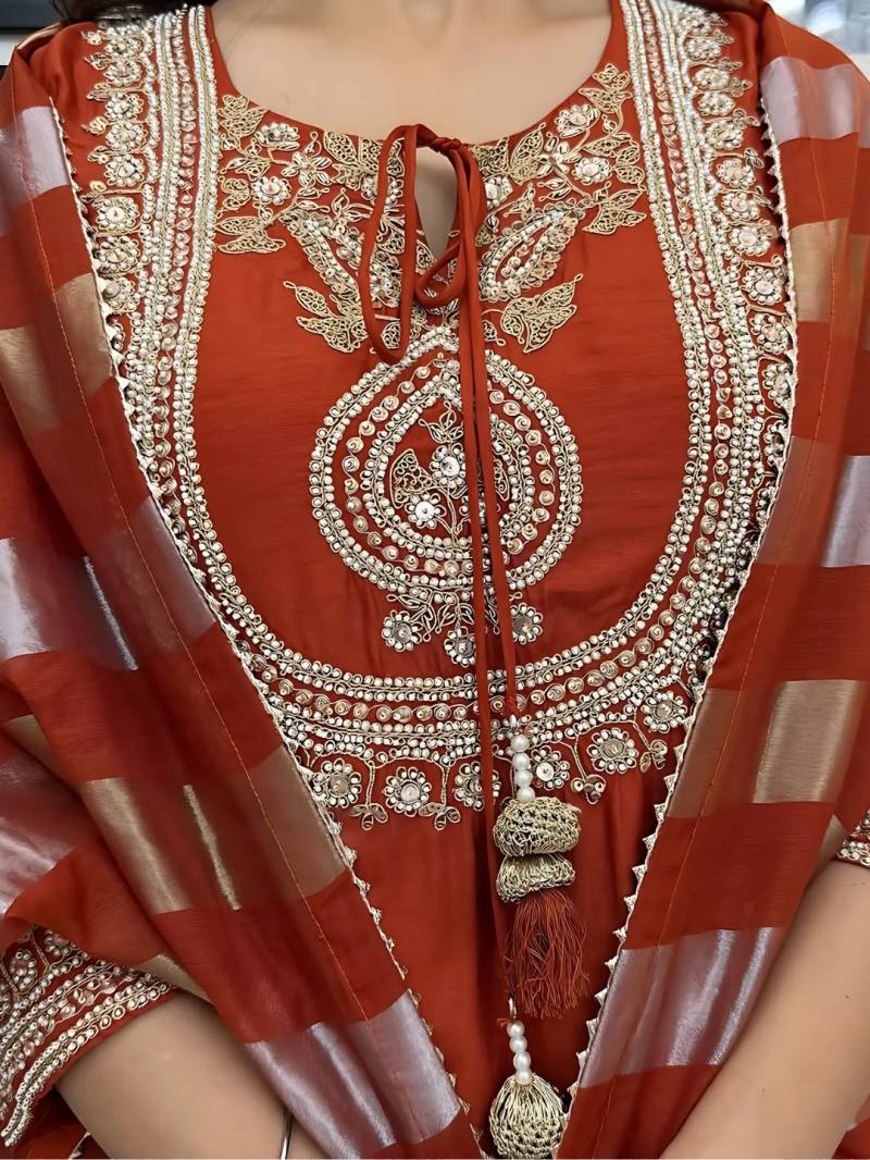 Mojili 01 Chanderi Sequence Embroidered Straight Kurti Set