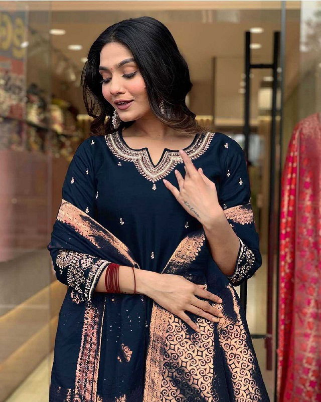 Navya Kurti 140 Party Wear Embroidery Worked Pure Cotton Kurti with Pant and Dupatta Set