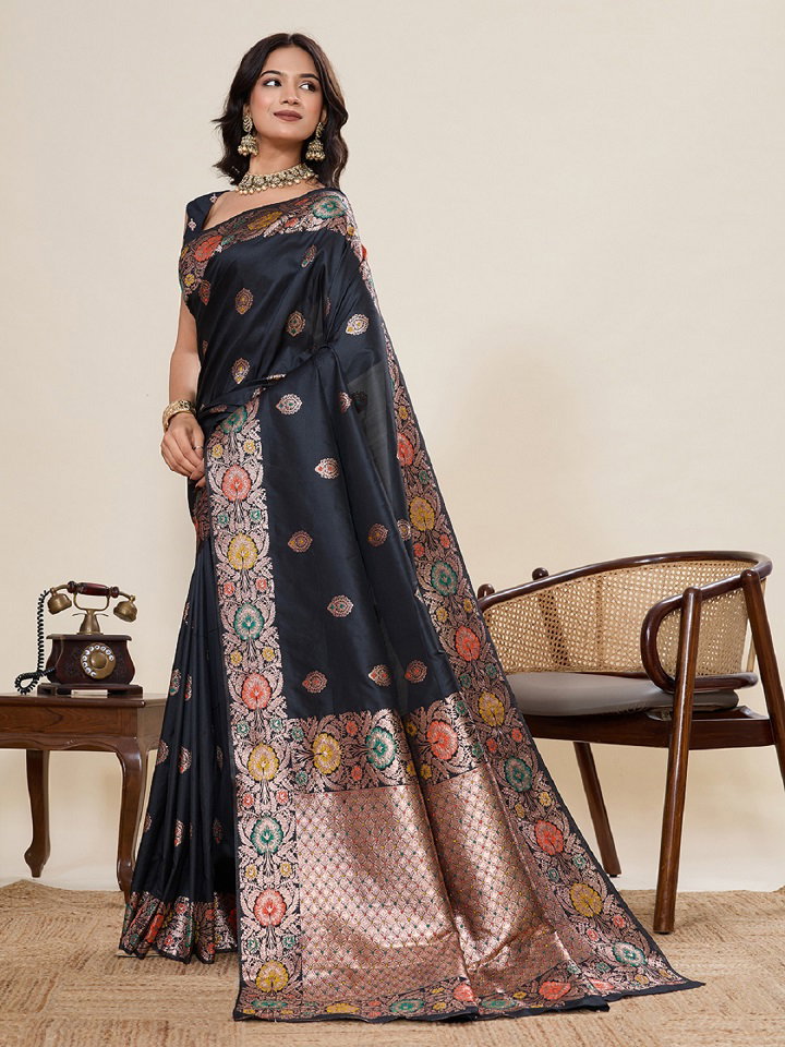  Maahi 202 Party Wear Chandi Pure Zari Worked Banarasi Silk Saree with Un Stitched Blouse