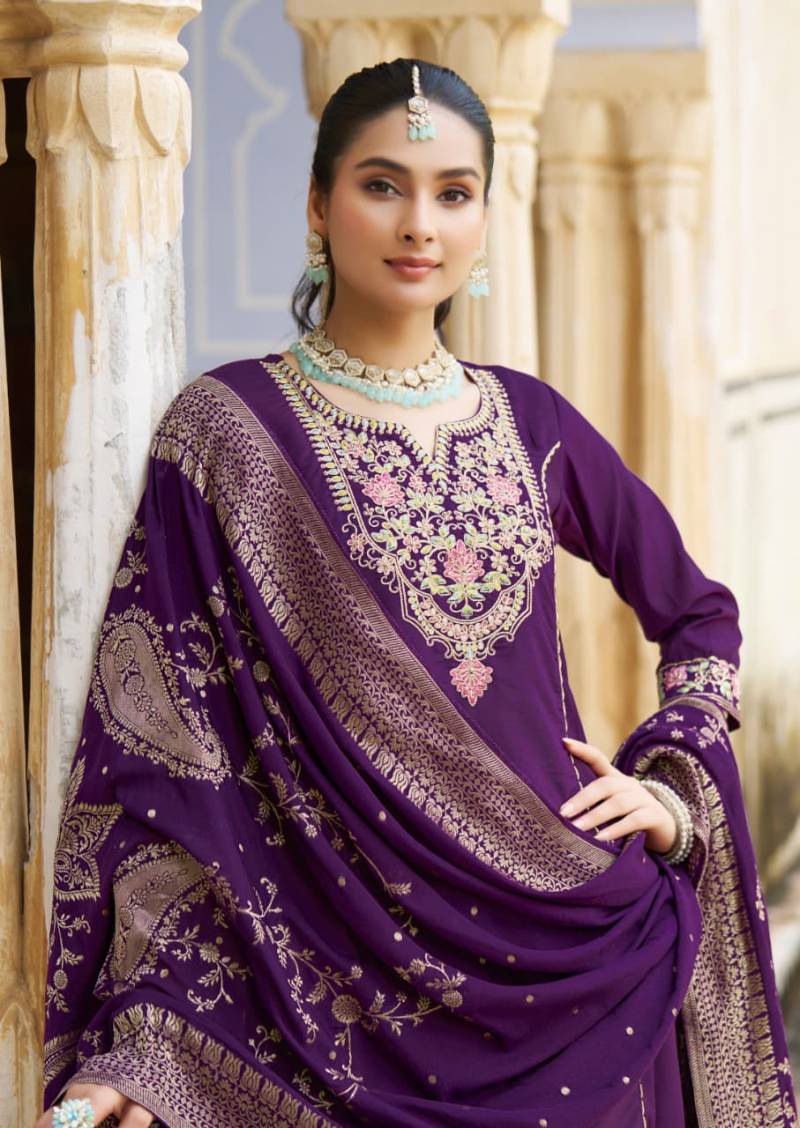 Karissa Kalisha Vol 3 Viscose Roman Silk Handwork Kurti Pant And Dupatta