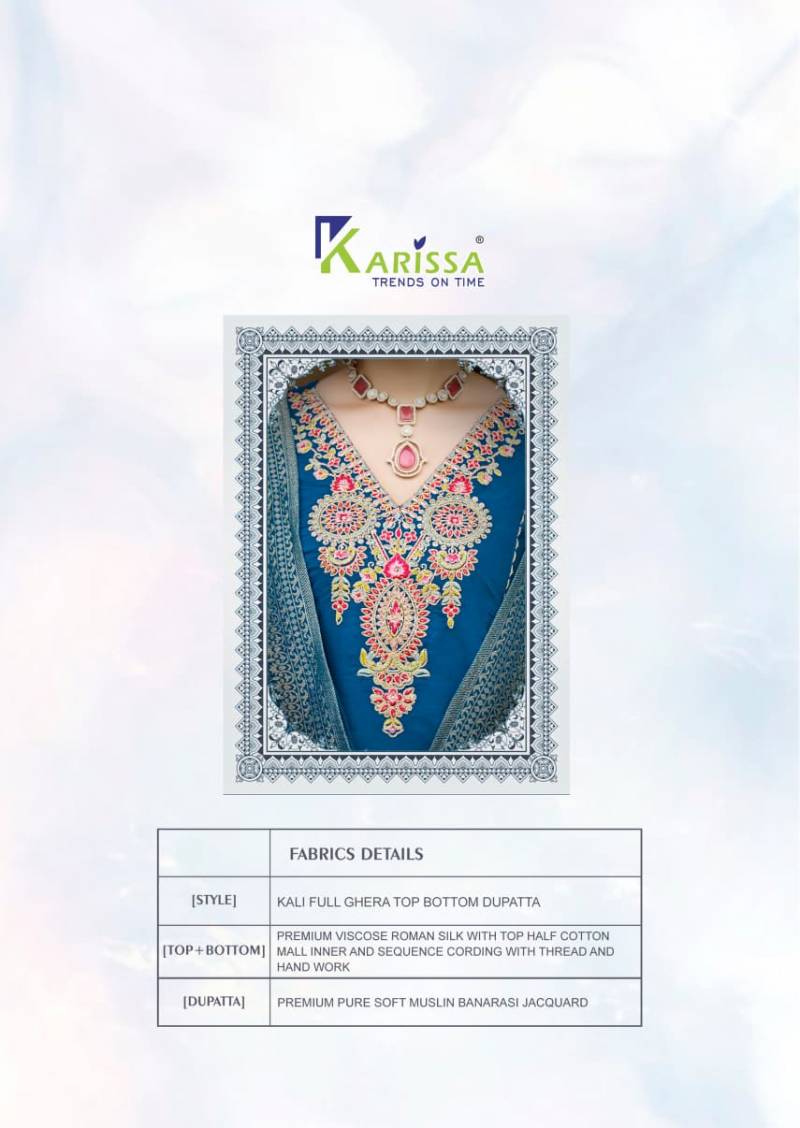 Karissa Kalisha Vol 3 Viscose Roman Silk Handwork Kurti Pant And Dupatta