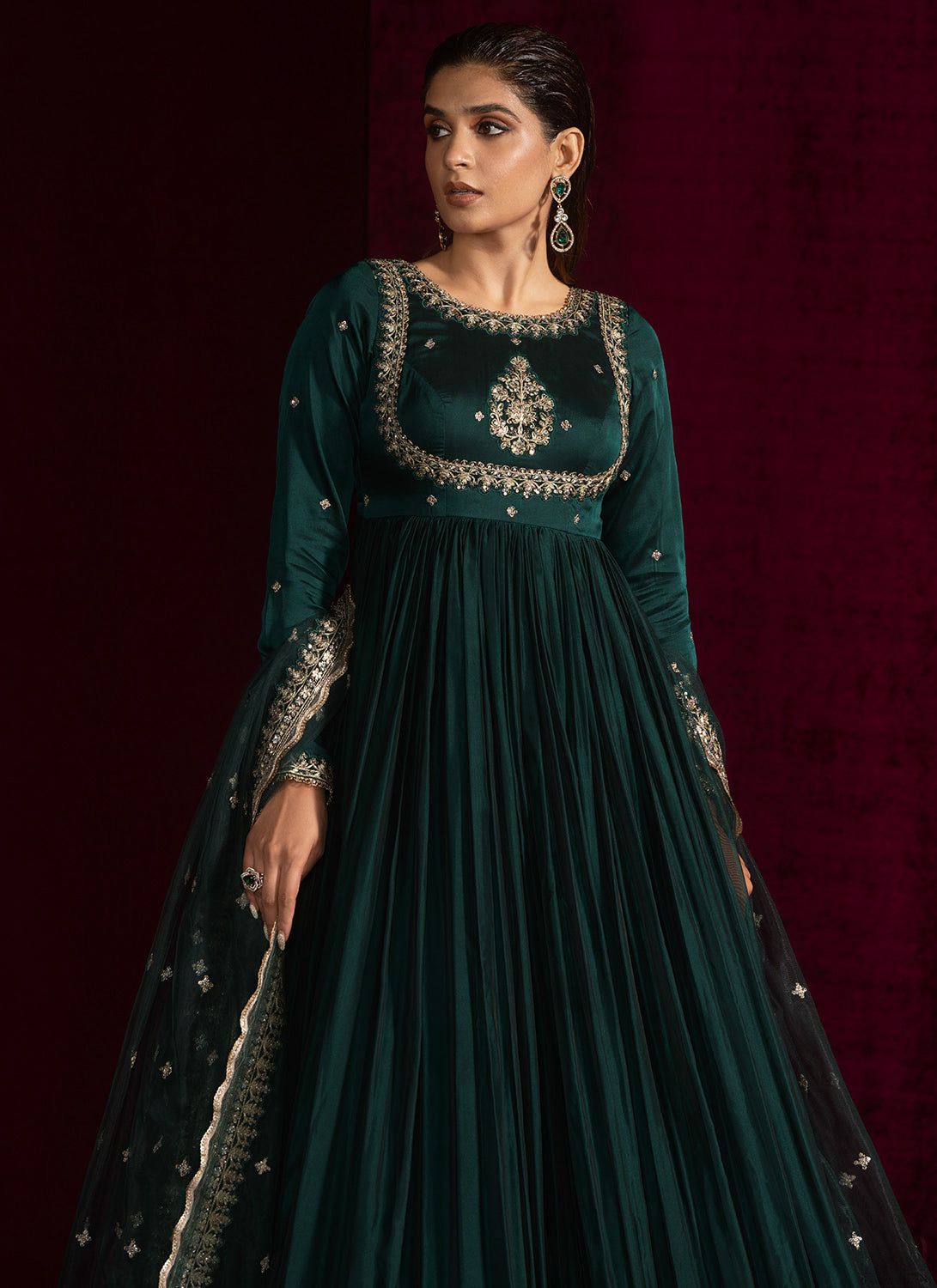 Glory 5932 Japan Satin Thread Embroidery Work Readymade Gown