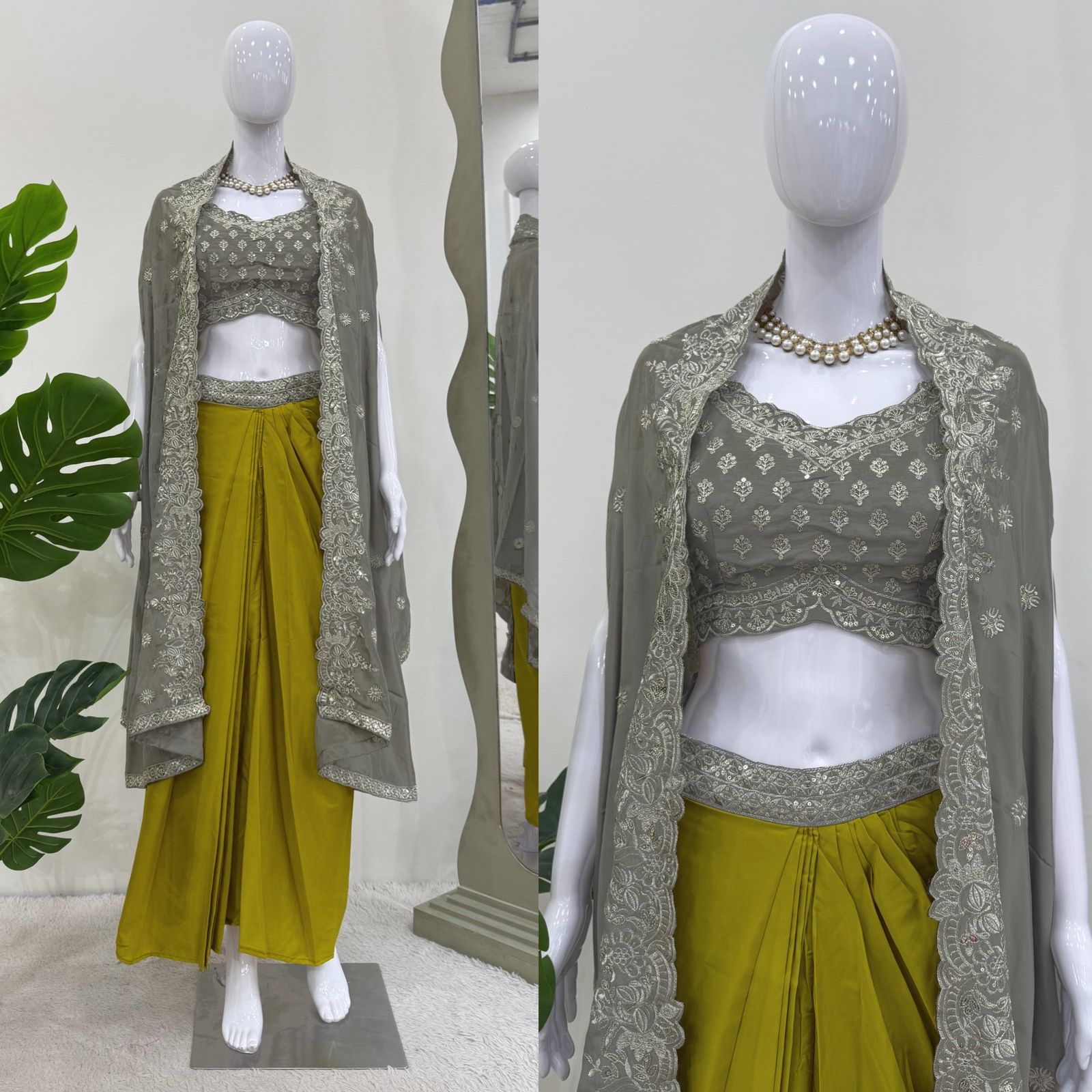 Glory 6493 American Crepe Ready To Wear Dhoti Style With Srug And Unstitched Choli