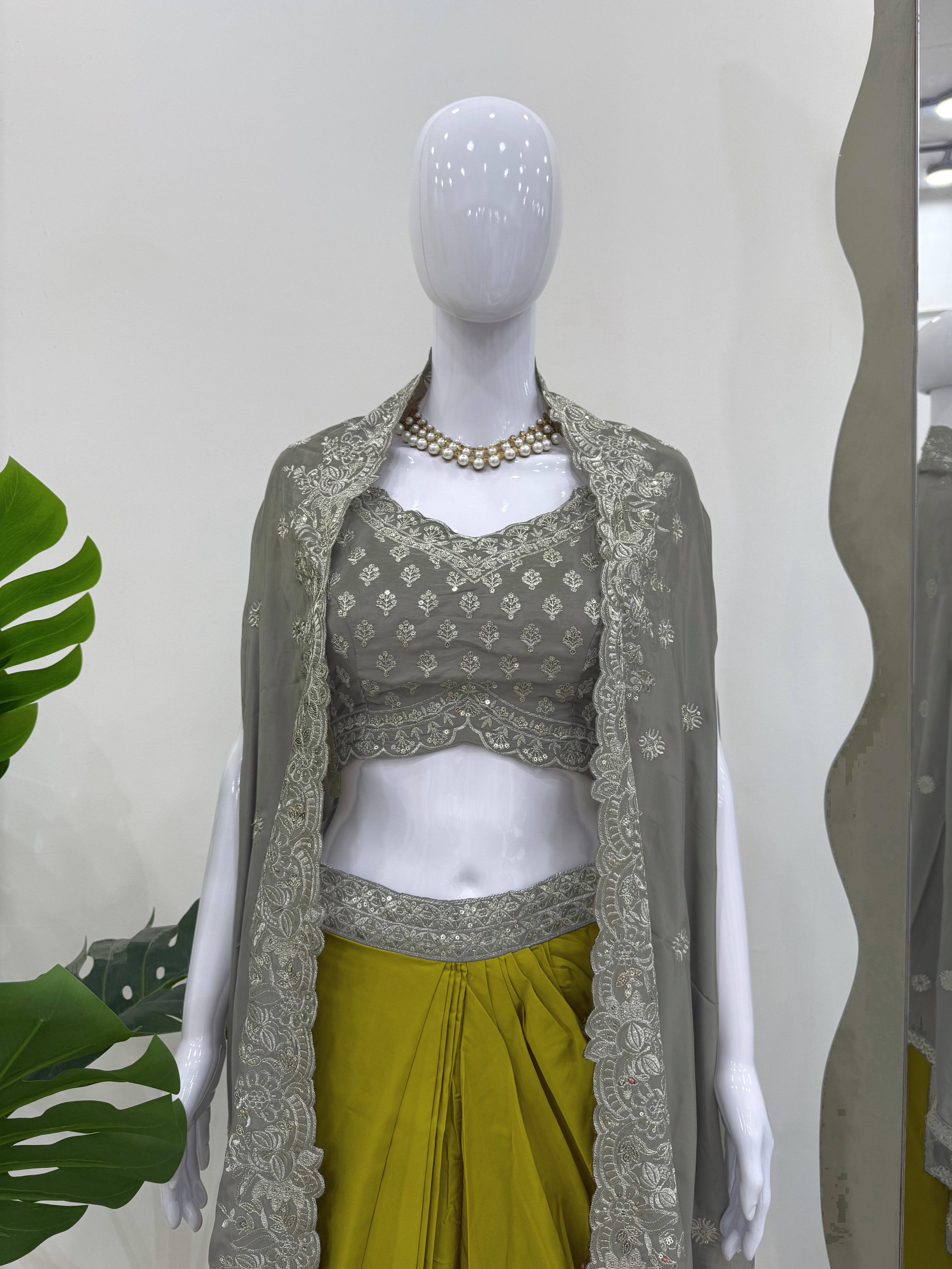 Glory 6493 American Crepe Ready To Wear Dhoti Style With Srug And Unstitched Choli