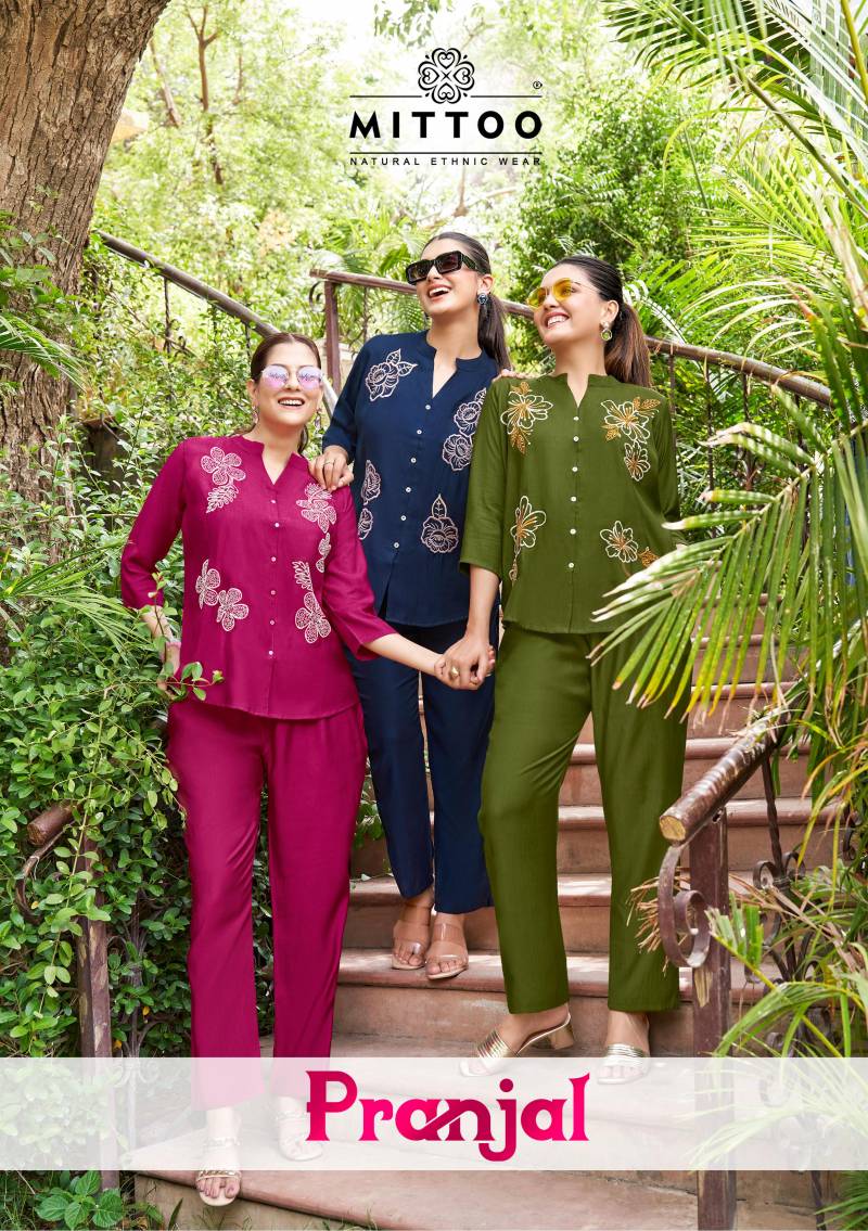 Mittoo Pranjal Viscose Handwork Threadwork Co Ord Set