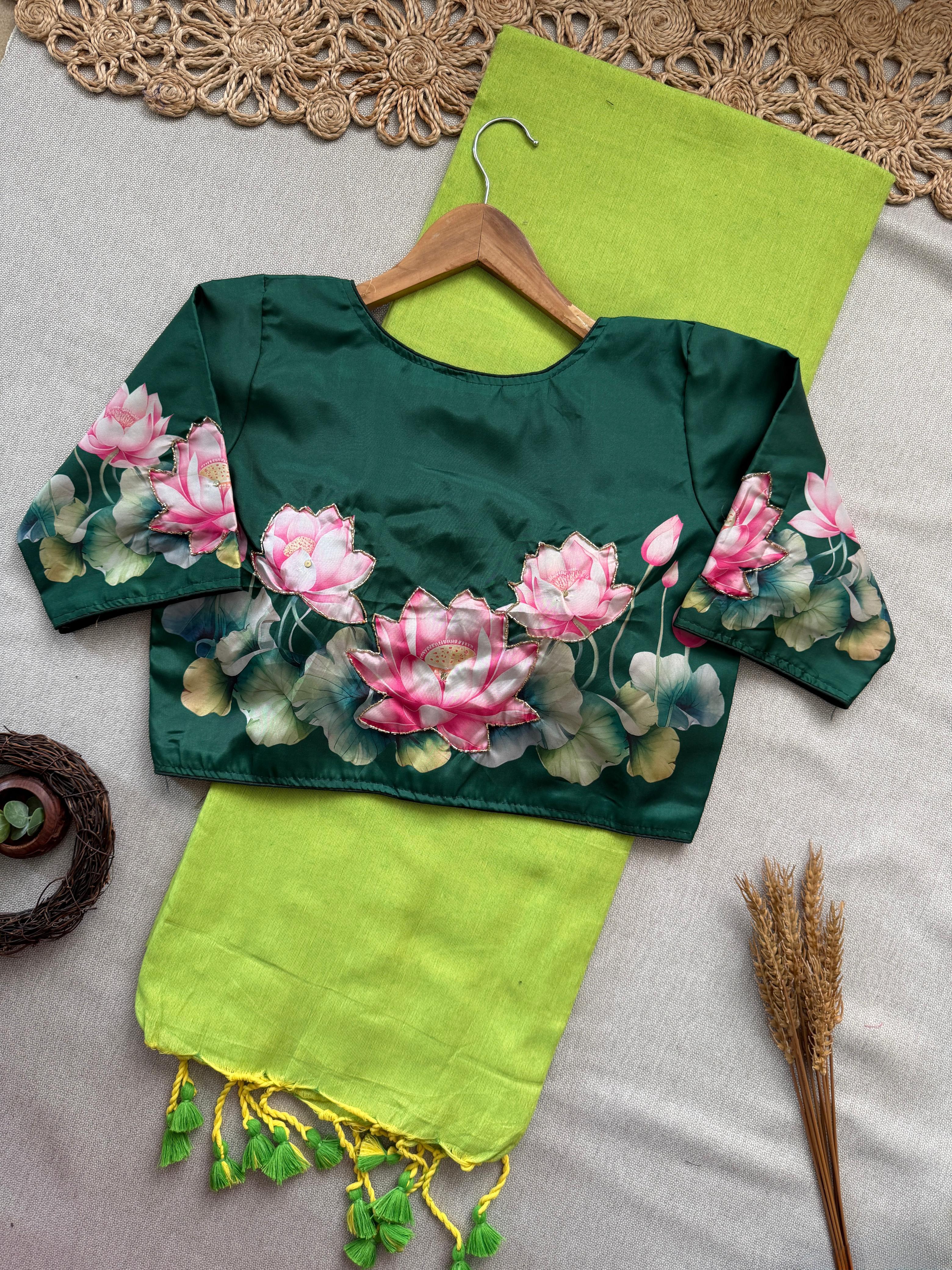 Lekha Cf 173 Khadi Cotton Plain Saree Handwork Cotton Silk Padded Readymade Blouse
