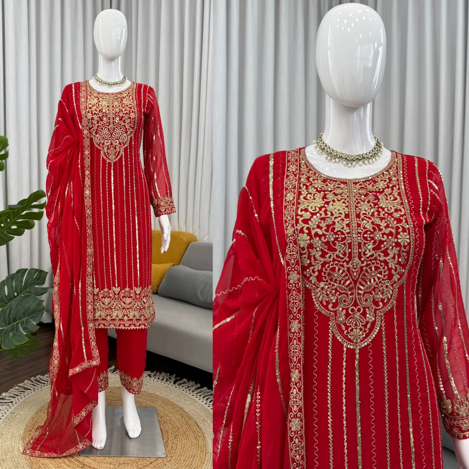 Glory 5931 Faux Georgette Thread Sequins Work Kurti Bottom With Dupatta