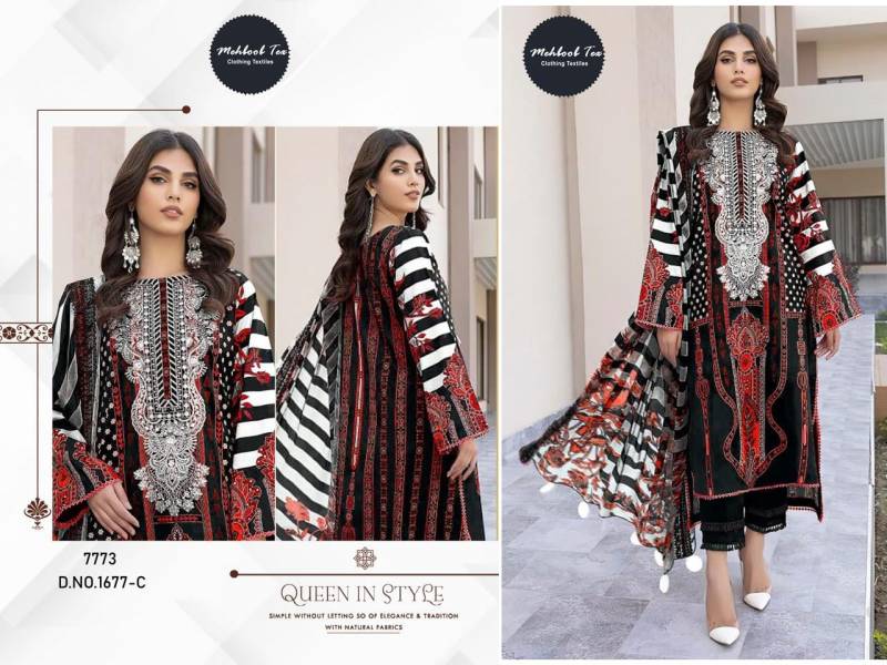 Mehboob Tex 1677 Chiffon Dupatta Cotton Printed Pakistani Salwar Suits
