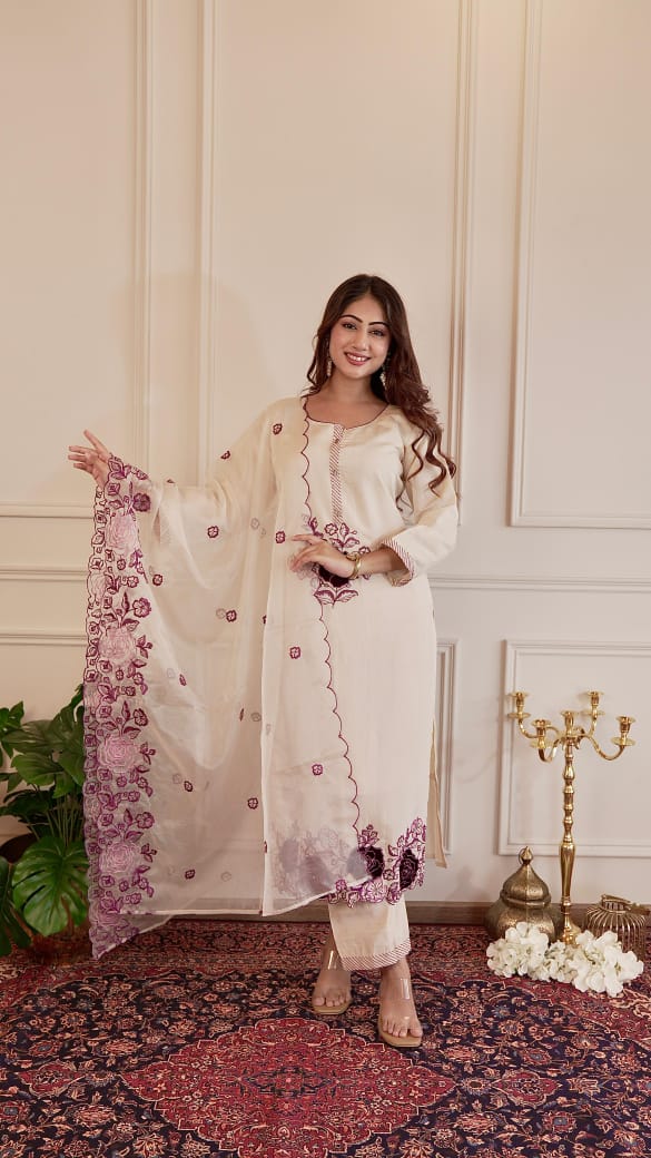 Naisha K 336 Roman Shimmer Handtouch Kurti Pant And Dupatta Collection