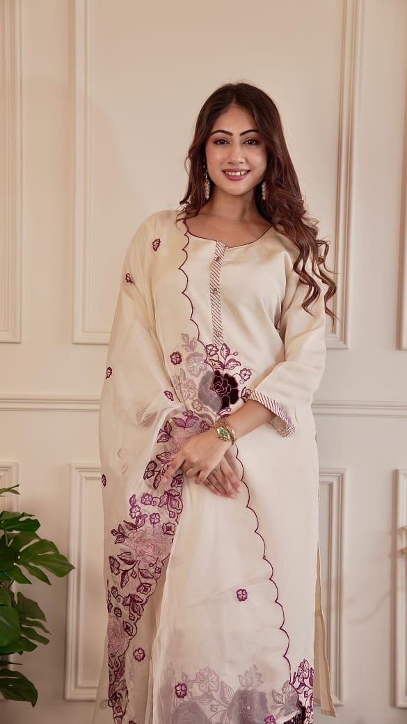 Naisha K 336 Roman Shimmer Handtouch Kurti Pant And Dupatta Collection