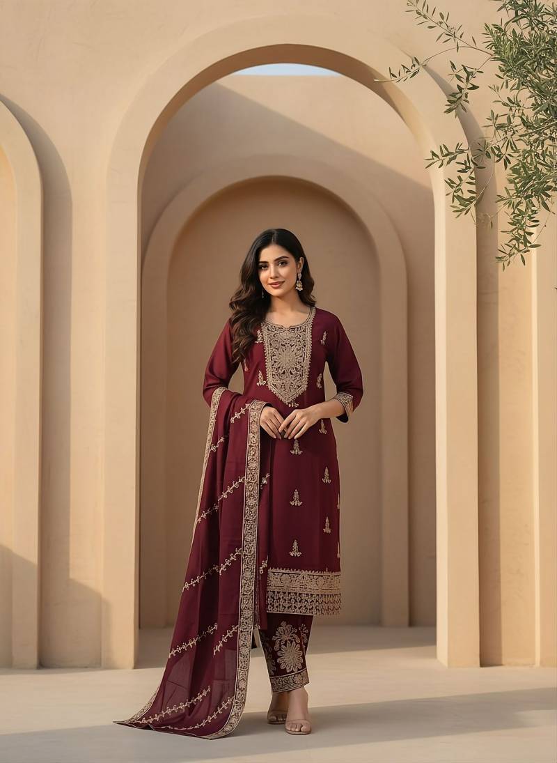 Naisha K 337 Roman Silk Aariwork Festival Wear Kurti Pant And Dupatta