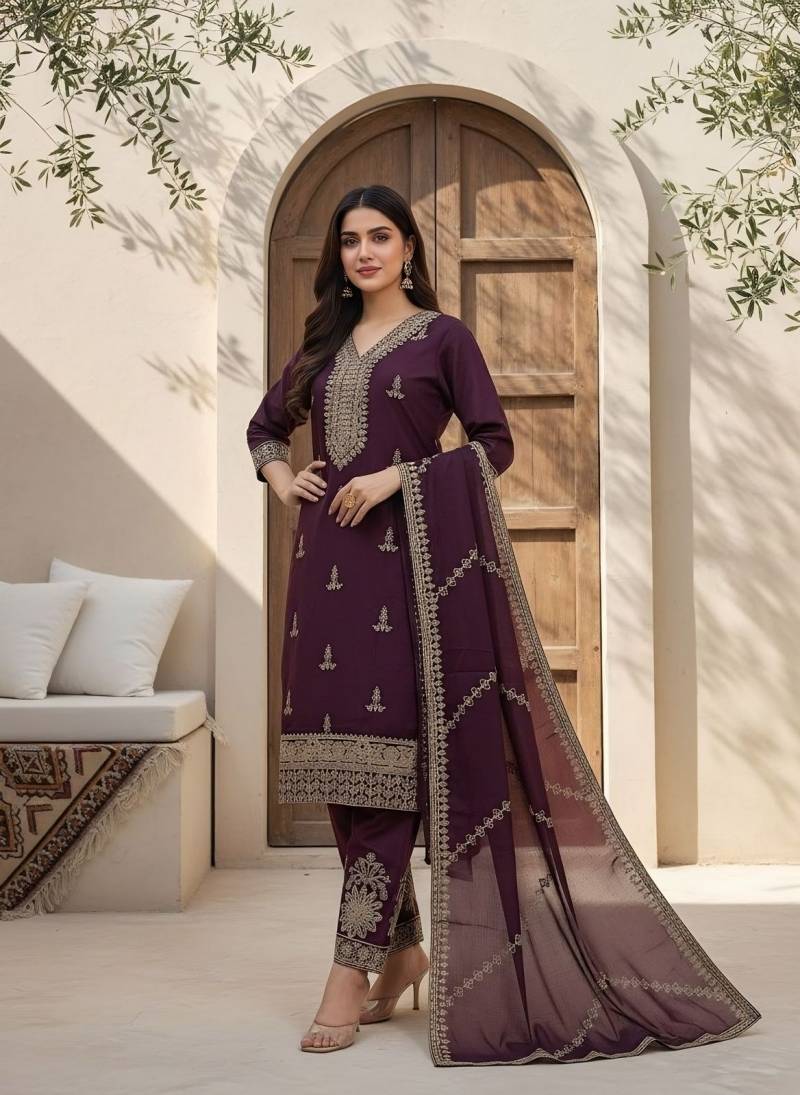 Naisha K 337 Roman Silk Aariwork Festival Wear Kurti Pant And Dupatta
