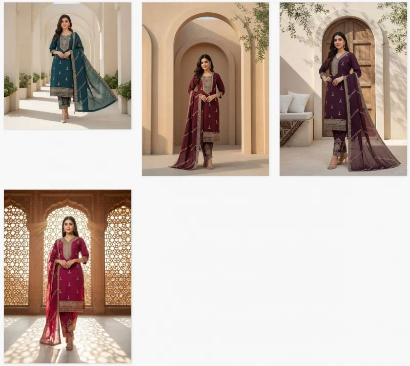 Naisha K 337 Roman Silk Aariwork Festival Wear Kurti Pant And Dupatta