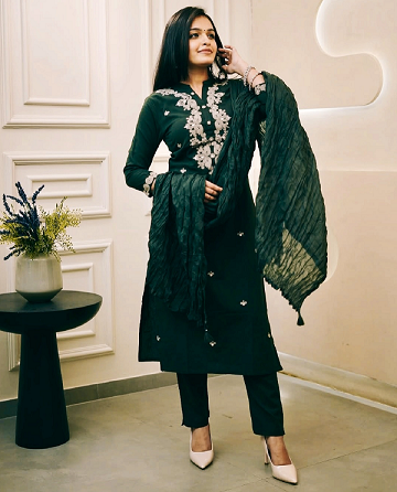 Navya Kurti 141 Party Wear Embroidery Worked Cotton Silk Kurti with Pant and Dupatta Set 