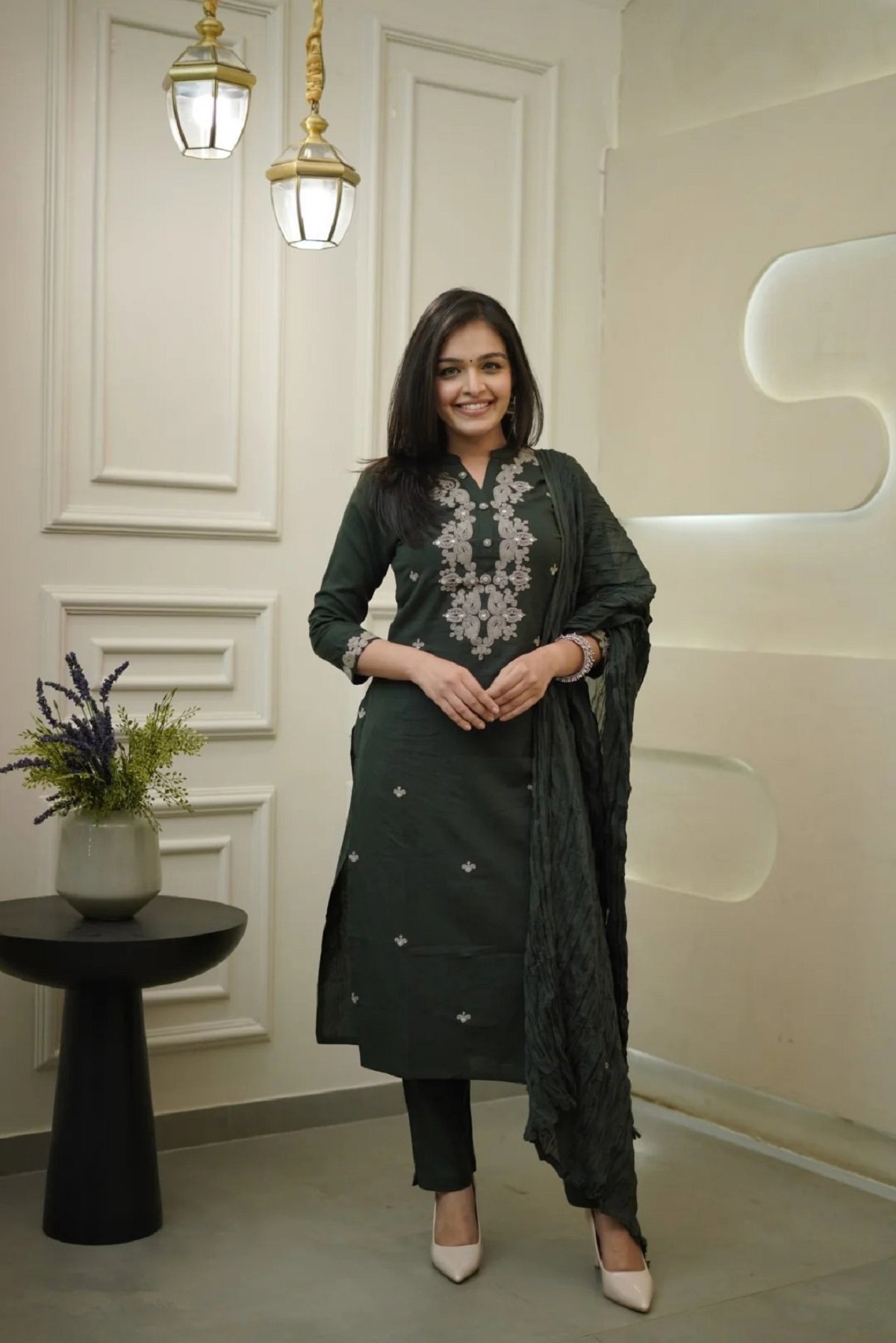 Navya Kurti 141 Party Wear Embroidery Worked Cotton Silk Kurti with Pant and Dupatta Set 