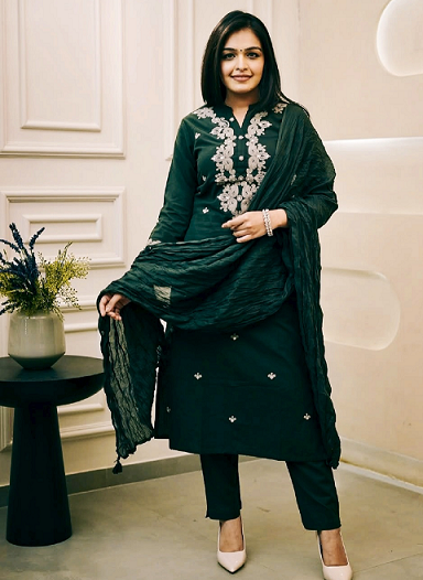 Navya Kurti 141 Party Wear Embroidery Worked Cotton Silk Kurti with Pant and Dupatta Set 